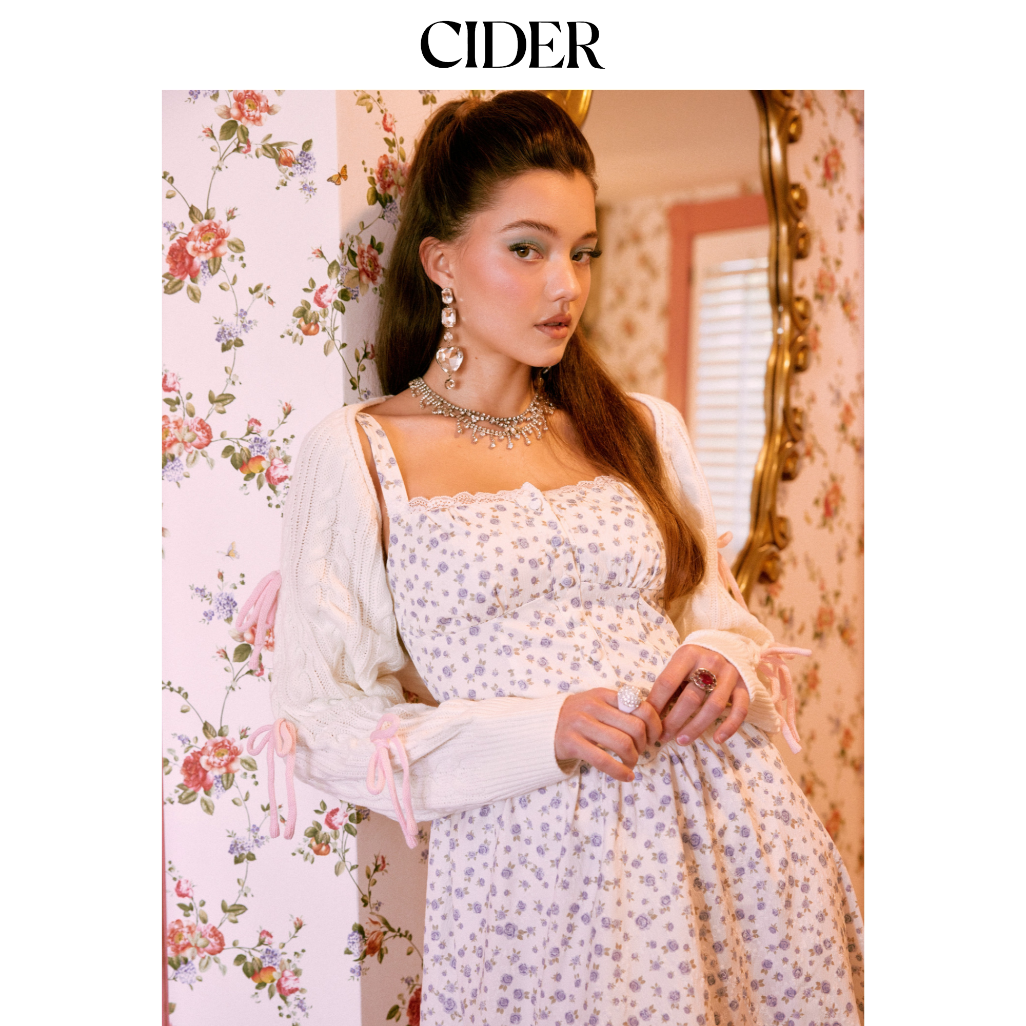 【明星同款】CIDER正品麻花针织蝴蝶结长袖披肩104753731