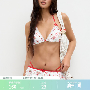 CIDER碎花V领蝴蝶结挂脖比基尼泳衣套装 遮羞裙114426690