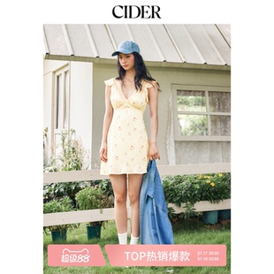 【明星同款】CIDER缎面碎花V领荷叶袖蓬蓬迷你连衣裙115283291