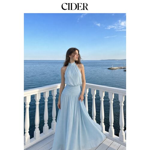 CIDER2026夏季新品雪纺挂脖露背A字长连衣裙115427988