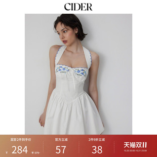 CIDER秋季新品碎花挂脖短袖刺绣蝴蝶结迷你连衣裙115530499