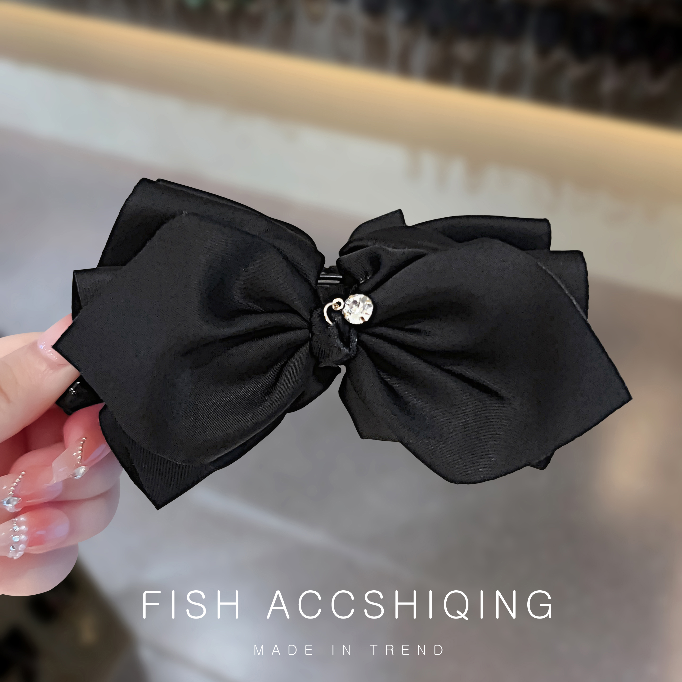 2025夏款韩国东大门BAKET双面蝴蝶结缎面香蕉夹后脑勺马尾夹发夹