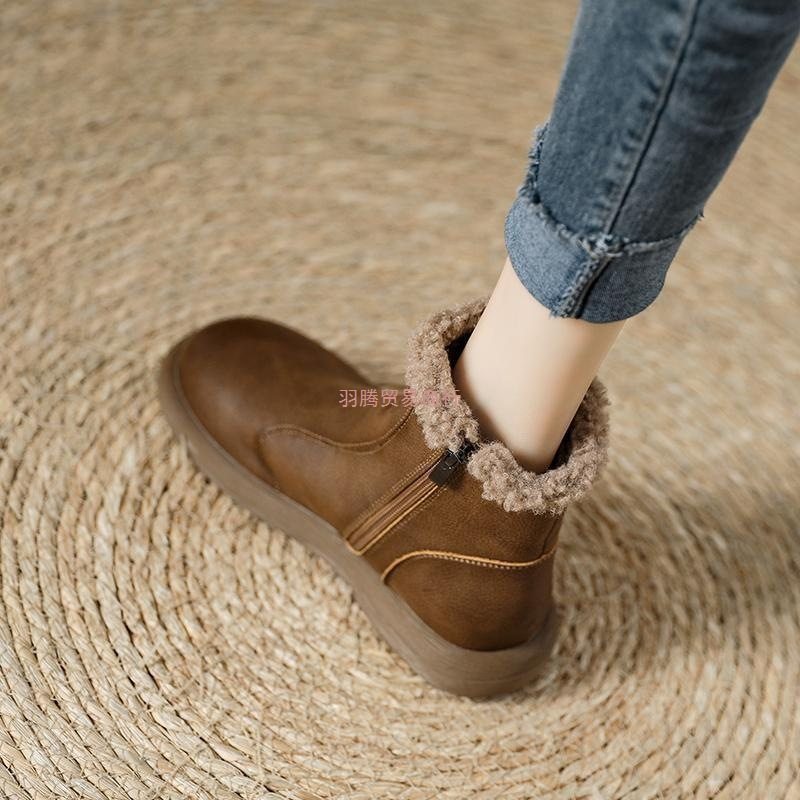 冬季加绒加厚雪地靴女鞋大棉鞋2025新款拉链马丁靴女款小短靴皮鞋