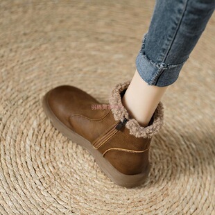 冬季加绒加厚雪地靴女鞋大棉鞋2025新款拉链马丁靴女款小短靴皮鞋