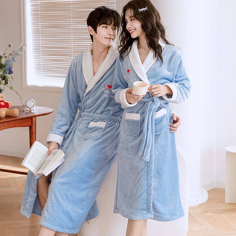 秋冬季性感睡衣女加绒加厚情侣睡袍浴袍性感冬天睡袍家居服睡袍