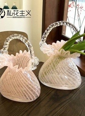 轻奢琉璃手提花瓶田园风家居客厅包包设计玻璃花器插花水养花摆件