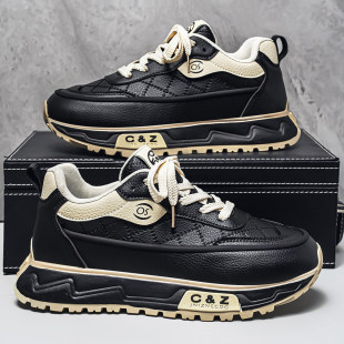 合成鞋业阿甘男鞋春季学生休闲运动软底增高潮牌高级感欧洲站黑色