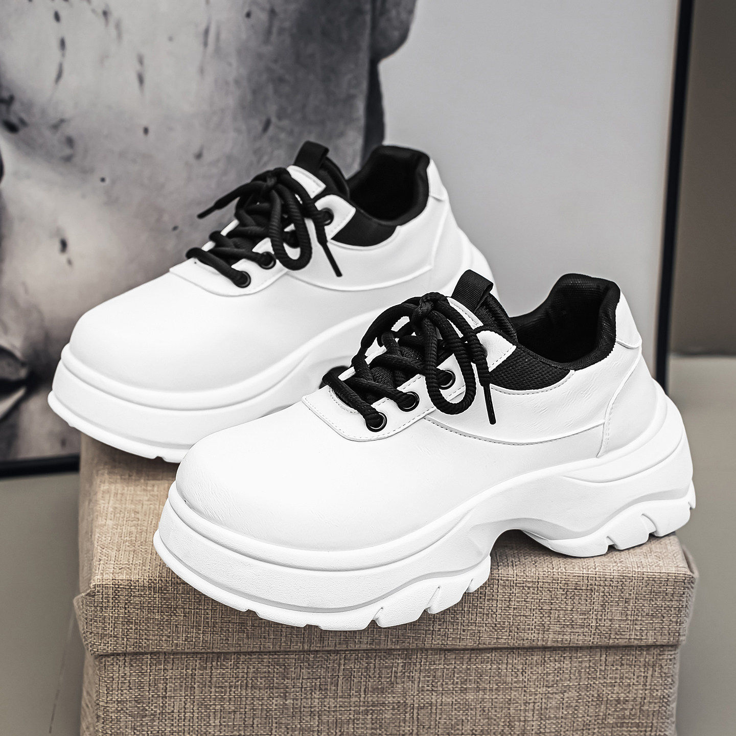 合成鞋业德比男鞋秋季商务休闲年轻人英伦白色高级感软底增高工装