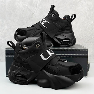 合成鞋业高帮男鞋秋季2025新款皮面防滑软底休闲青少年运动厚底黑