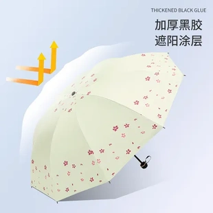 双人防紫外线太阳伞加厚高颜值防晒女黑胶印花伞三折伞加大遮阳伞