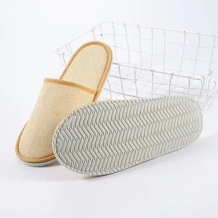 鞋 加厚LOGO宾馆一次性亚麻酒店 底居家印刷民宿布拖鞋