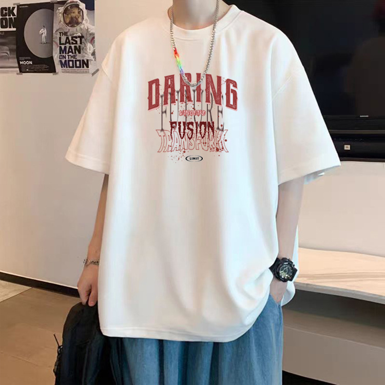 GXG男装重磅纯棉短袖t恤男士新款夏季美式潮牌潮流宽松白色百搭半