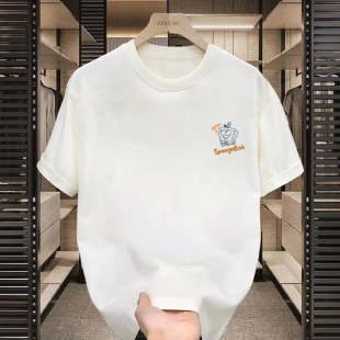 T恤百搭潮流宽 奥特莱斯品牌专柜简约卡通海绵宝宝图案印花五分袖