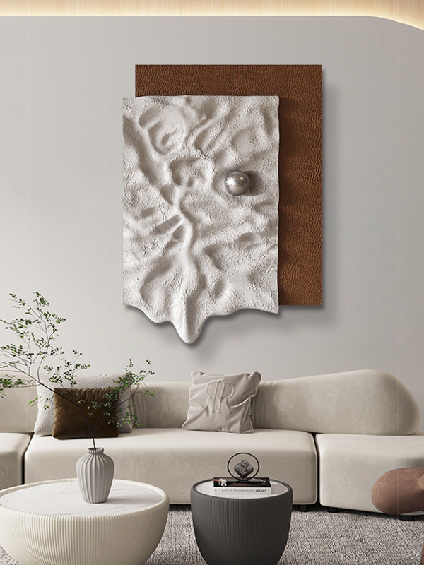 现代简约3D立体浮雕玄关装饰画手绘砂岩客厅实物画设计师钢球挂画