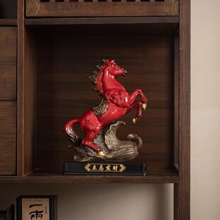 陶瓷摆件立马发财马到成功红色招财马工艺品中式客厅办公室装饰品