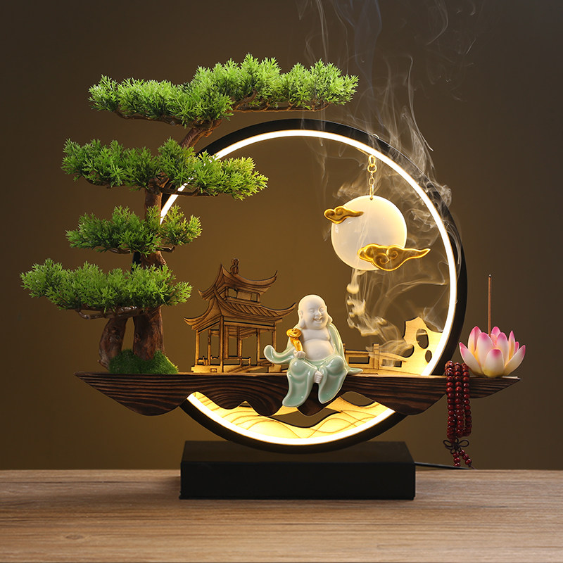 新中式笑佛摆件灯圈小夜灯家居装饰品玄关柜客厅办公室开业礼品,家居饰品,装饰摆件,淘宝优惠券,粉丝福利购,淘宝优惠卷