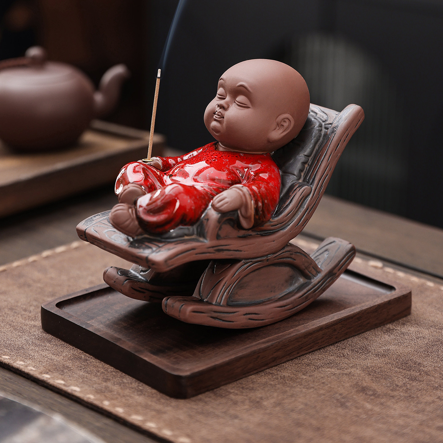 桌面摇摇椅可爱小和尚紫砂茶宠摆件茶桌装饰品茶具配件禅意风格 - 实物图