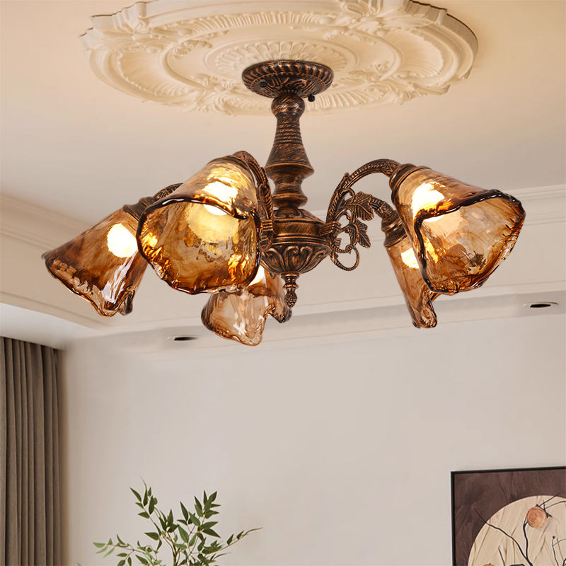 焦糖色玻璃吸顶灯法式中古风客厅灯设计师创意高级感主卧室灯新款