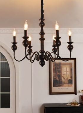 魔匠艺人法式蜡烛吊灯客厅氛围感主卧室餐厅黑色铁艺创意木艺灯具
