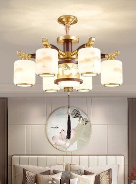 新中式全铜实木客厅吊灯中国风餐厅卧室别墅楼中楼大厅灯具新款