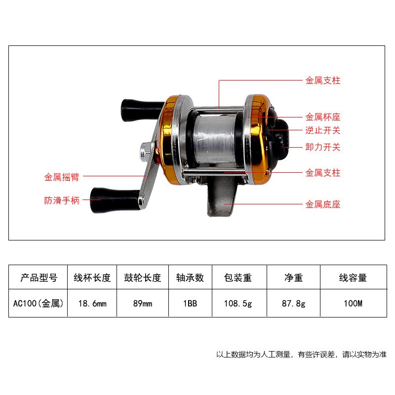 得趣迷你冰钓轮冬钓小鼓轮双摇臂金属主体带线轮筏钓轮渔轮
