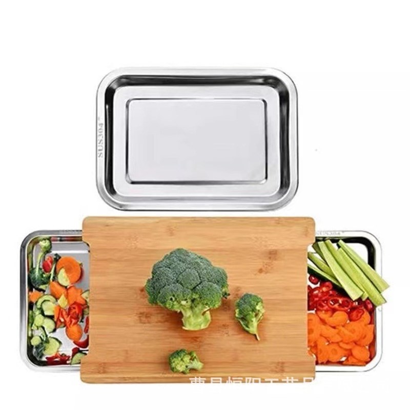 现货竹制切菜板家用厨房双层砧板带抽拉式不锈钢托盘蔬菜熟食案板