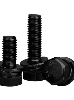 黑色304不锈钢外六角三组合螺栓 镀黑锌带平垫弹垫组合螺丝M3-M10