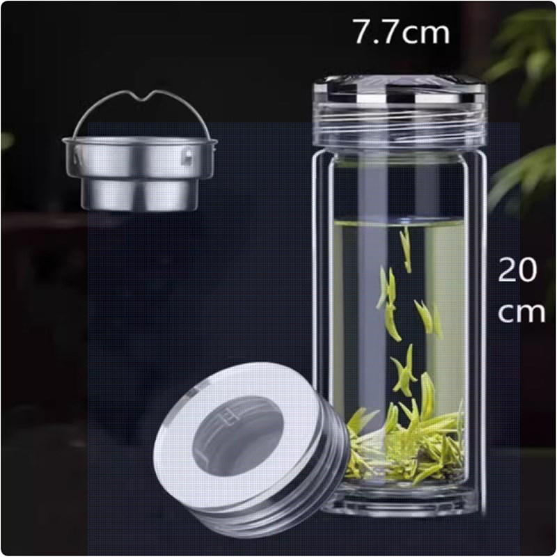 大容量500ml玻璃杯男士款直筒双层透明加厚便携高鹏硅家用耐高温