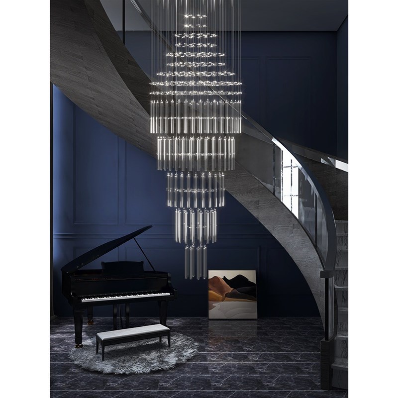 别墅楼中楼客厅水晶大吊灯楼梯吊灯 现代欧式复式楼楼梯间长吊灯