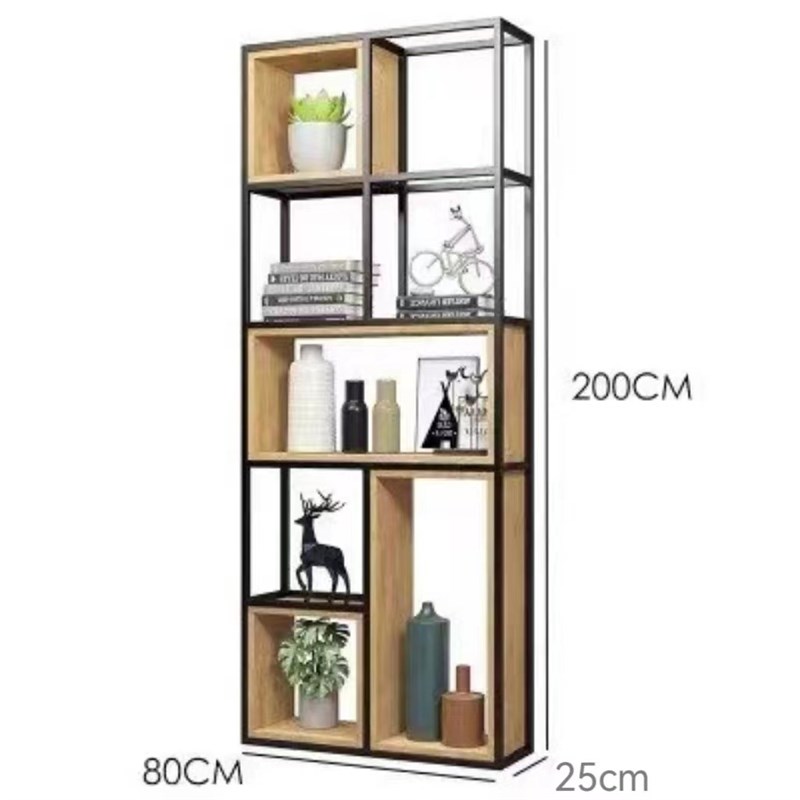 铁艺隔板置物架办公室屏风现代实木书架落地展示架工业风置物架