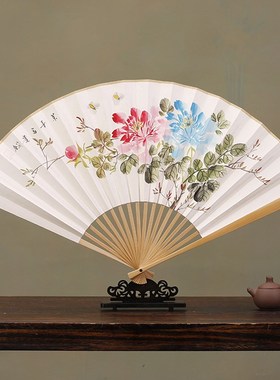 Rra1Rra19寸手绘书法白纸扇男士折扇 中国风古风日用工艺礼品玉竹