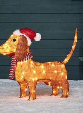 腊肠狗圣诞庭院装饰灯Dachshund Dog Light Up Outdoor Figure