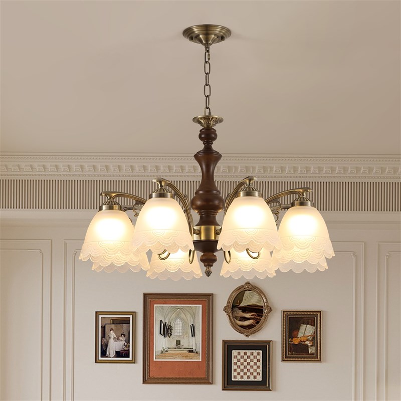 法式玻璃客厅卧室餐厅欧式中古风实木吊灯美式乡村复古吸顶灯具