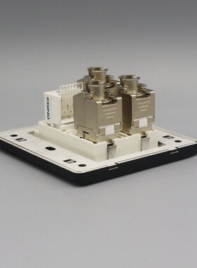 黑色86型四口电脑电话墙壁插座3个CAT7网络加1个CAT3语音电话面板