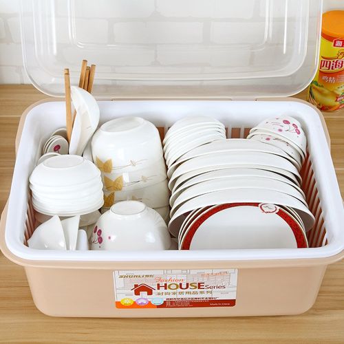 舜利塑料碗柜家用餐具盒翻盖洗碗池厨房碗碟沥水架收纳箱碗架包邮