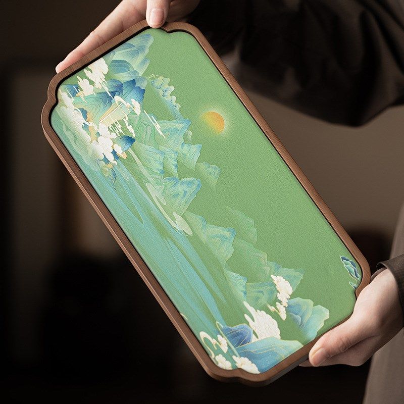 竹报平安新中式瓷板画茶盘干泡盘家用小型茶台壶承托盘茶具配件