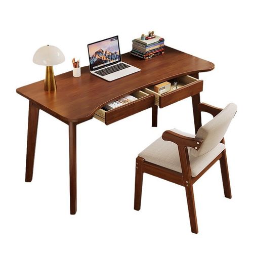 实木书桌办公电脑桌现代简约卧室学生写字桌家用创意弧形带抽桌子