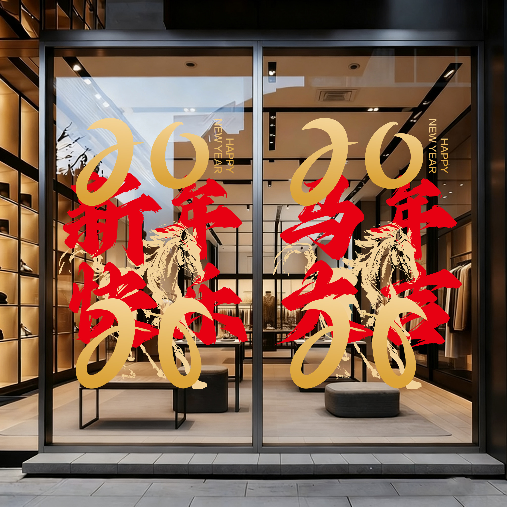 新年窗花节日玻璃门贴画