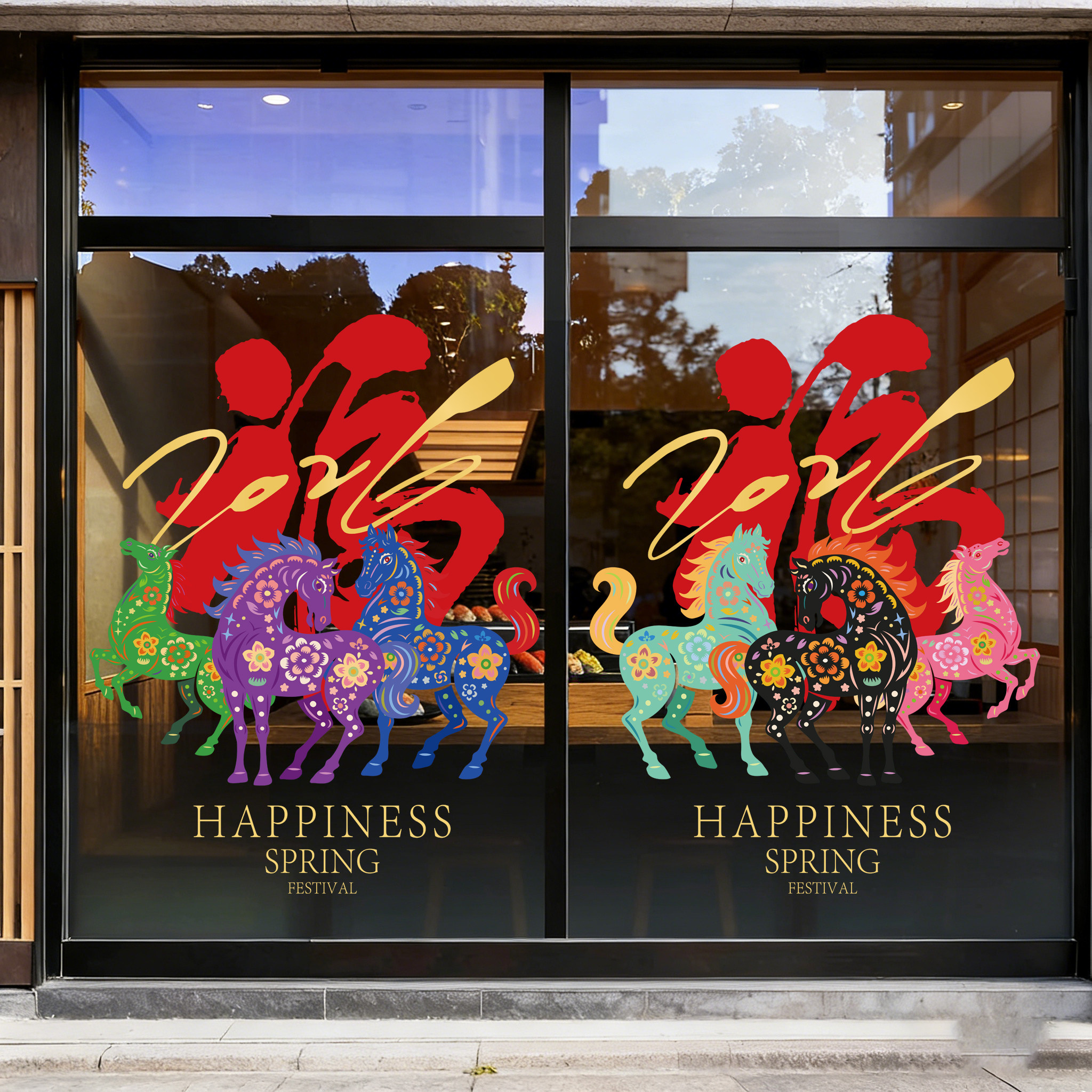 新年窗花静电贴马年福字装饰玻璃门2026布置公司银行酒店4S店贴画,家居饰品,门贴,淘宝优惠券,粉丝福利购,淘宝优惠卷