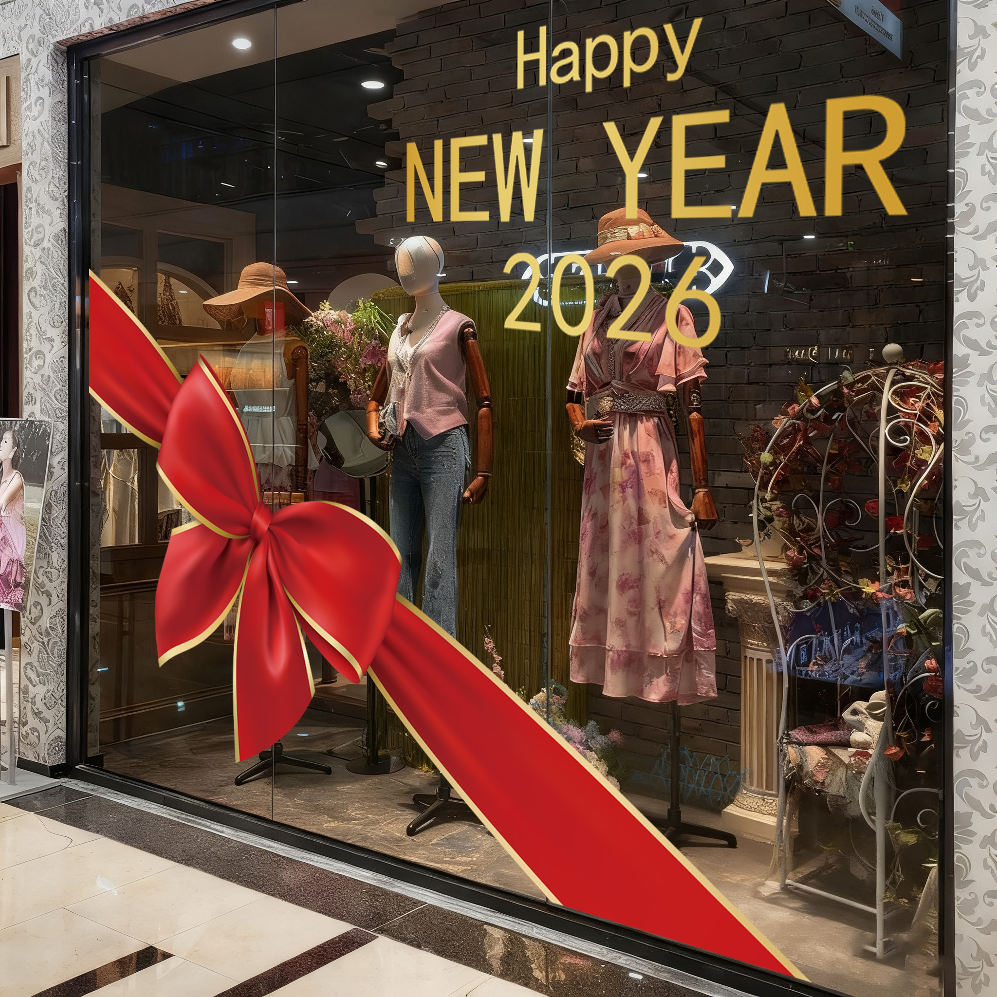 新年快乐窗花元旦新年布置静电贴