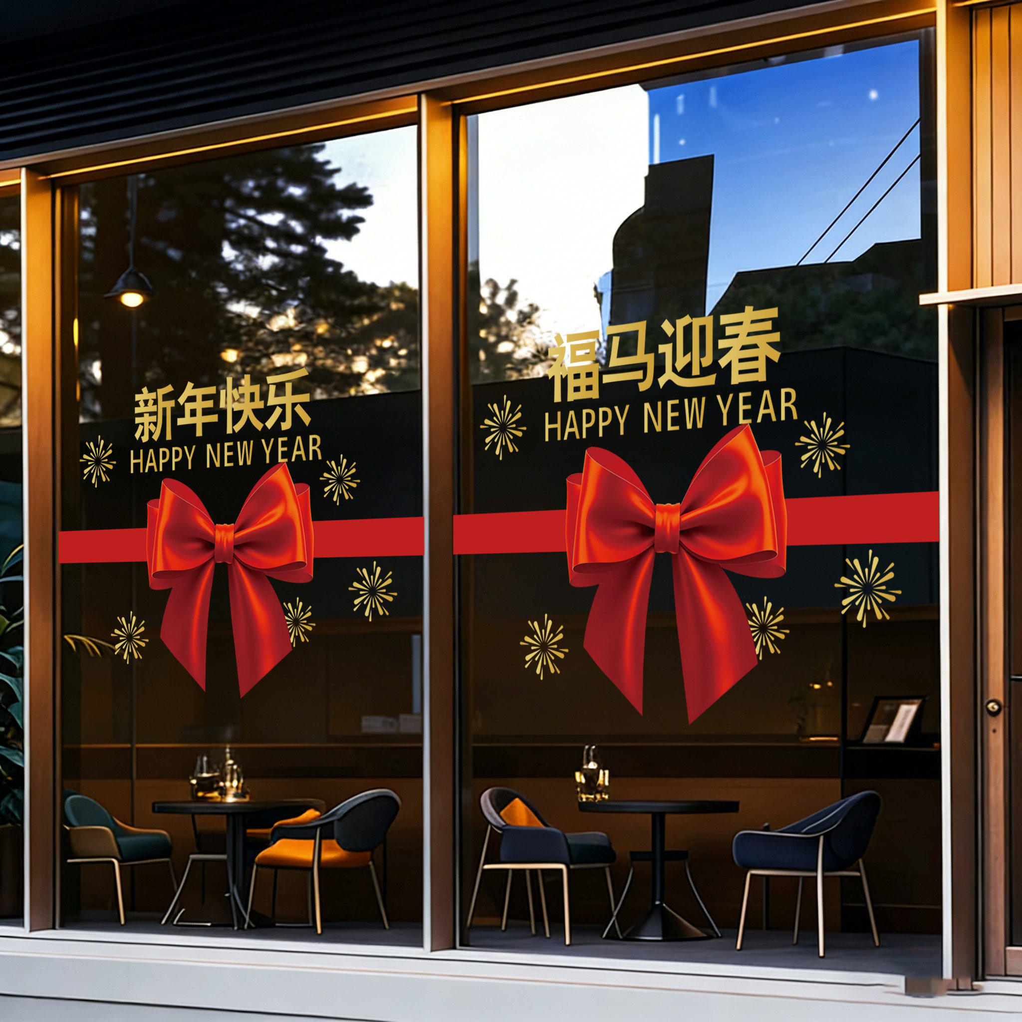 蝴蝶结装饰玻璃新年贴画