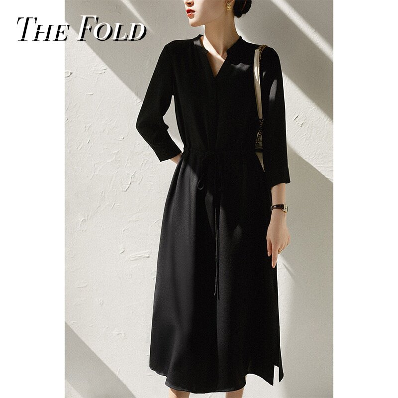 The Fold桑蚕丝连衣裙2026新款女夏真丝轻奢高级感高腰显瘦衬衫裙