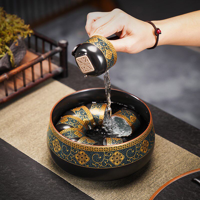陶福气 复古功夫茶具套装 家用茶盘自动泡茶壶茶罐六君子茶道全套
