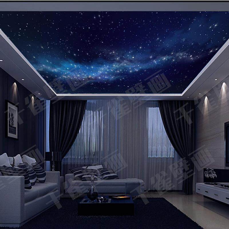 客厅吊顶天花板墙布3D梦幻星空墙纸太空银河酒店KTV棚顶自粘壁画