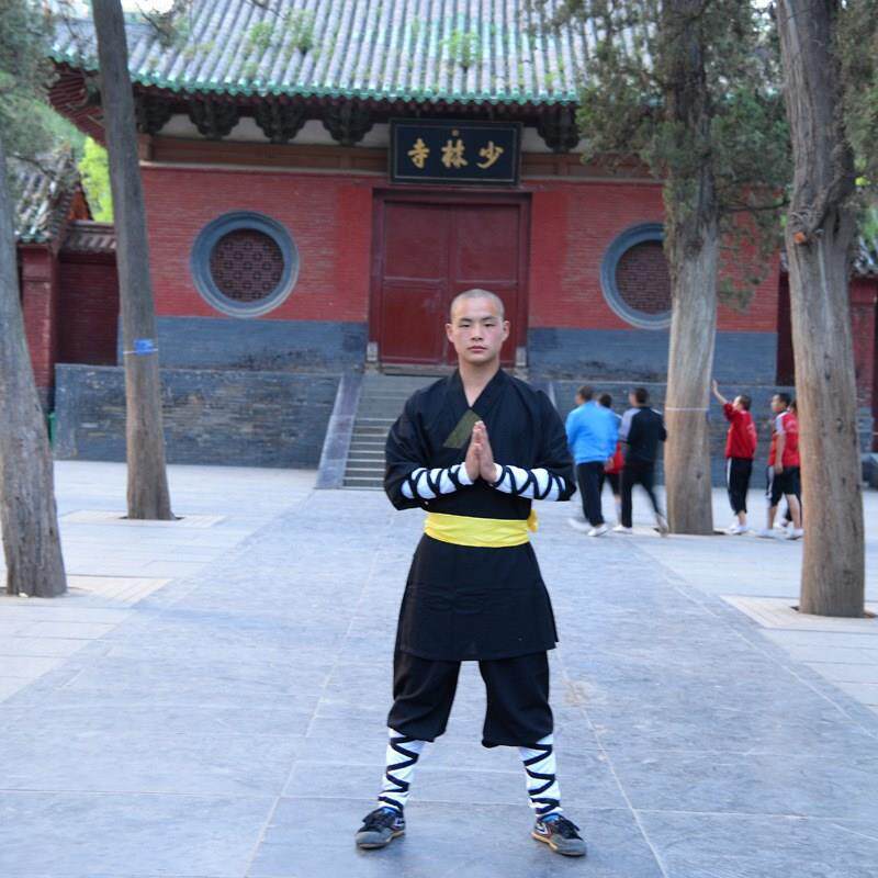 少林寺服装武僧服武术练功服黑色 双肩僧服功夫演出表演服