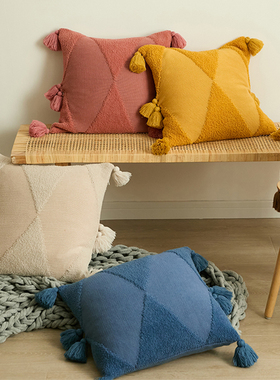 ins风手工挂球簇绒客厅r沙发靠垫抱枕套45X45民宿床上飘窗装饰靠