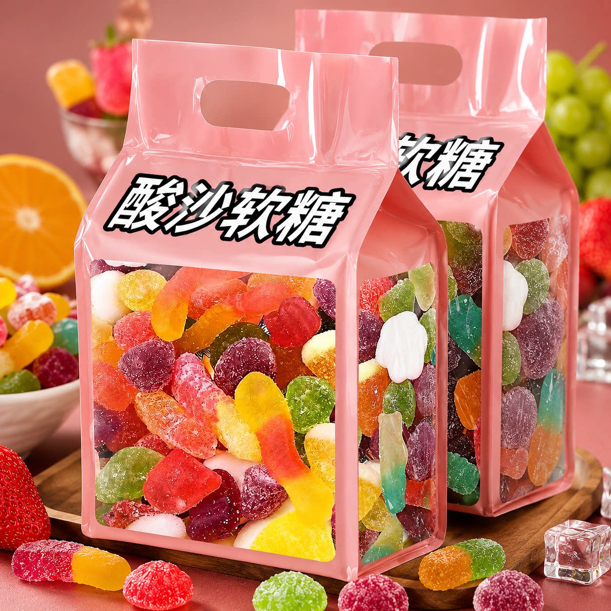 官方正品酸砂软糖多彩橡皮软糖旗舰店爆浆儿童多口味解馋零食糖果
