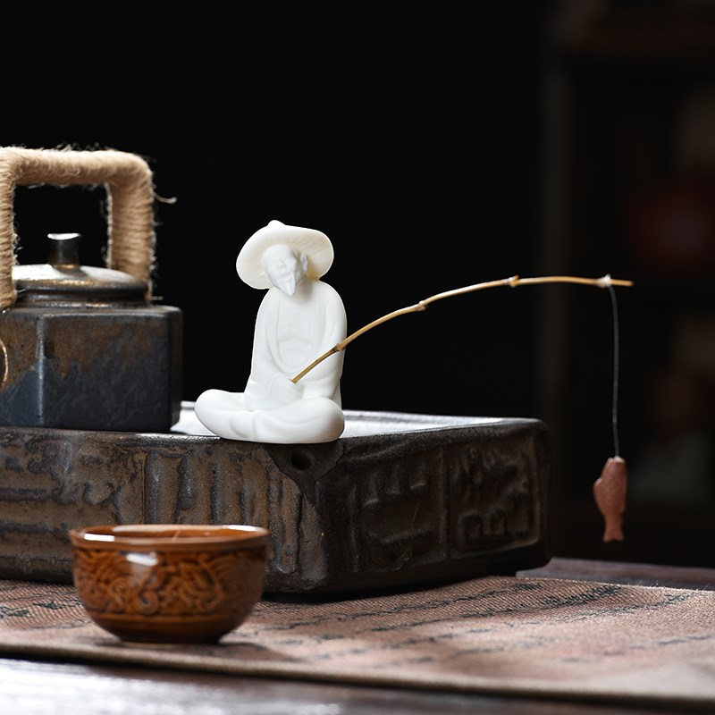 陶瓷钓鱼翁姜太公钓鱼人物假山鱼缸流水器盆景造景微景观