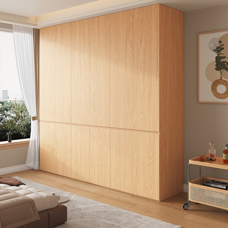 定制分段式全实木衣柜家用卧室现代简约免拉手两门四门橡木衣橱