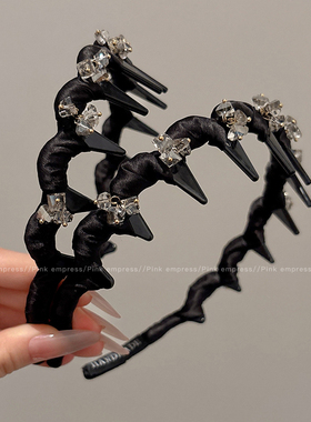 黑色闪钻气质波浪发箍2025新款日常外戴发窟洗脸压发头箍发卡发饰